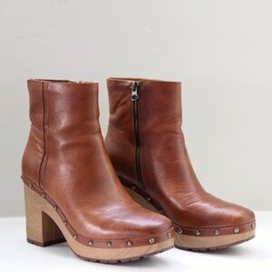 Kork-Ease Camel Brown Leather Clog Heel Ankle Boots 7.5